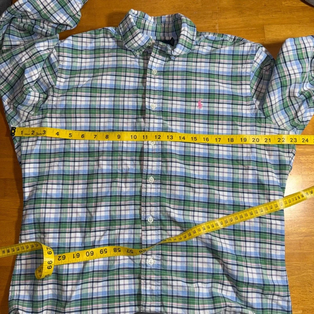 Vintage Polo Ralph Lauren Mens Classic Fit Plaid Button Down Shirt Green Blue M